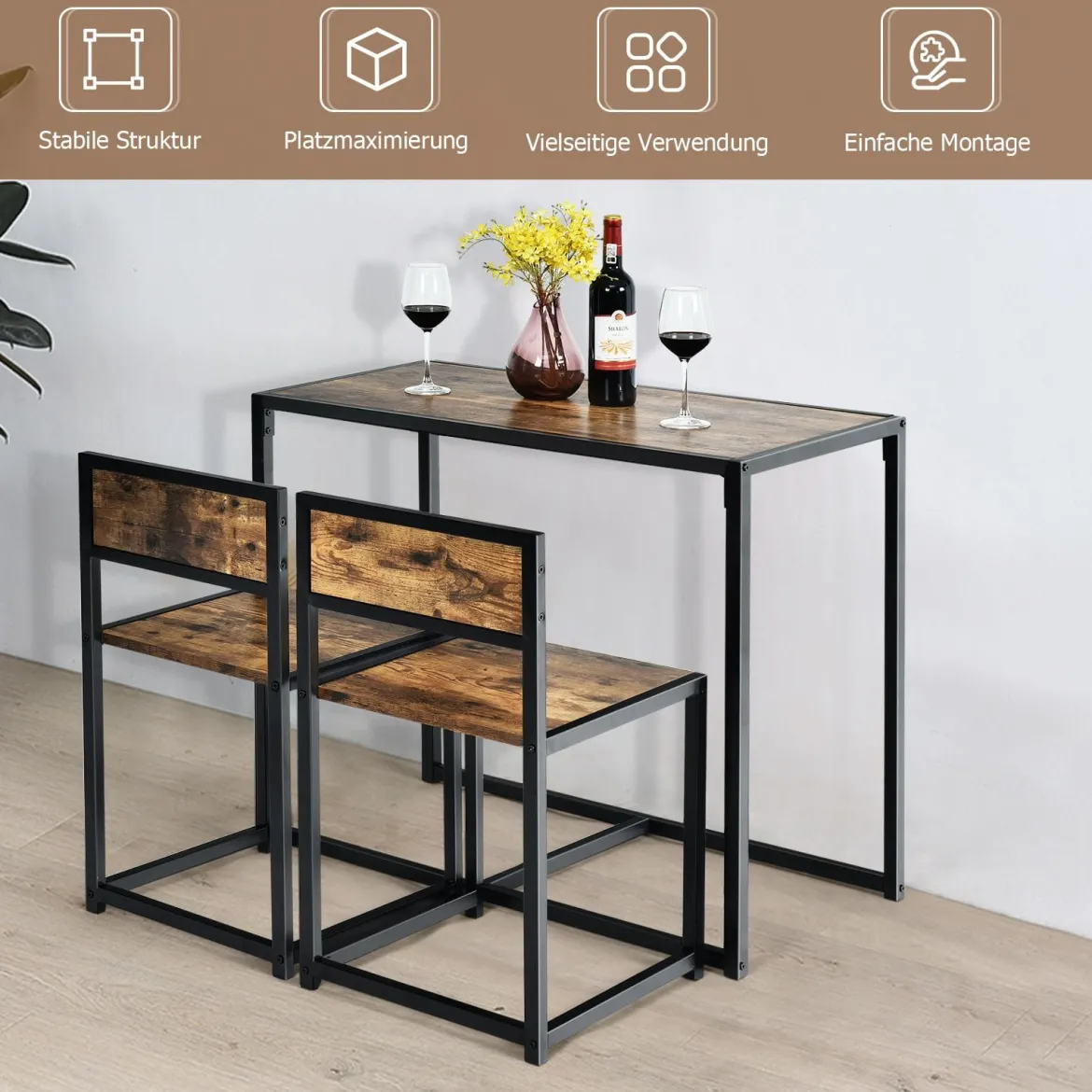 3 tlg. Tischgruppe Essgruppe Bartisch-Set Küchentisch Esstisch Tisch + 2 Stühle Antik