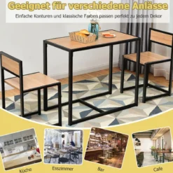 3 tlg. Tischgruppe Essgruppe Bartisch-Set Küchentisch Esstisch Tisch + 2 Stühle Natur