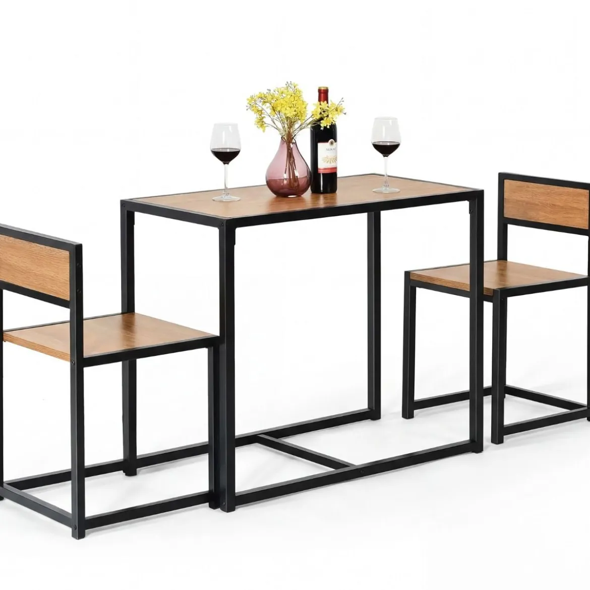 3 tlg. Tischgruppe Essgruppe Bartisch-Set Küchentisch Esstisch Tisch + 2 Stühle Natur