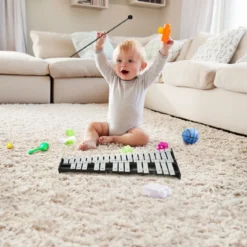 32 Tönen Xylophon Glockenspiel mit Verstellbarem Ständer & Schlägeln und Tragetasche Alu