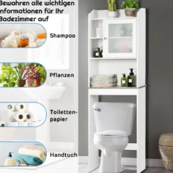 Toilettenregal Badezimmer-Platzsparer mit verstellbaren Ebenen 59 x 19 x 173 cm Weiß