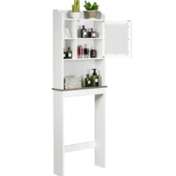 Toilettenregal Badezimmer-Platzsparer mit verstellbaren Ebenen 59 x 19 x 173 cm Weiß