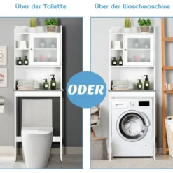 Toilettenregal Badezimmer-Platzsparer mit verstellbaren Ebenen 59 x 19 x 173 cm Weiß