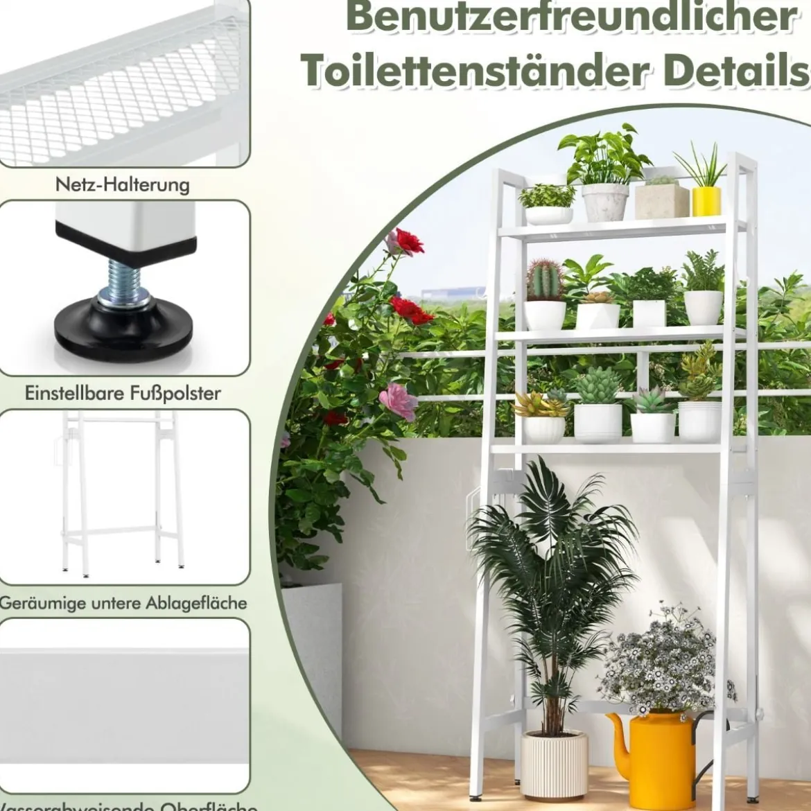 Toilettenregal freistehend Badezimmerregal mit verstellbaren Regalen 65 x 28 x 159 cm Weiß