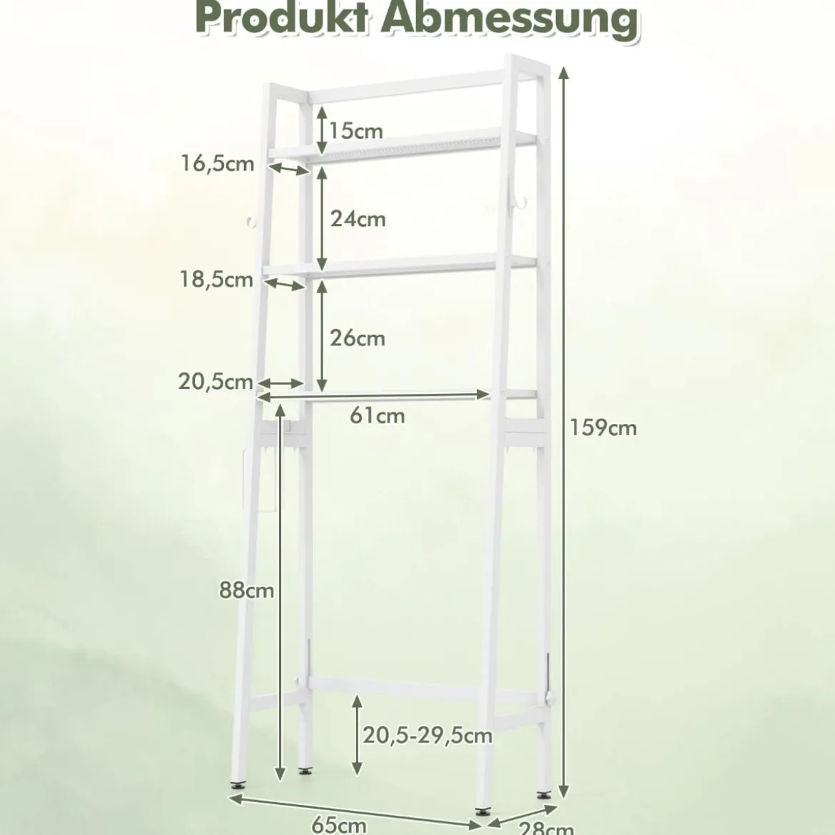 Toilettenregal freistehend Badezimmerregal mit verstellbaren Regalen 65 x 28 x 159 cm Weiß