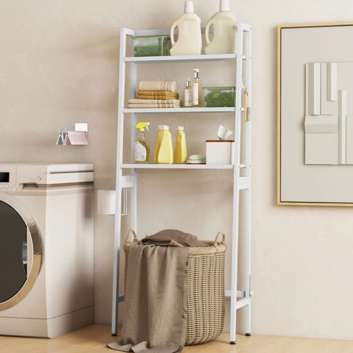 Toilettenregal freistehend Badezimmerregal mit verstellbaren Regalen 65 x 28 x 159 cm Weiß