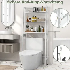 Toilettenregal freistehend Badezimmerregal mit verstellbaren Regalen 65 x 28 x 159 cm Weiß