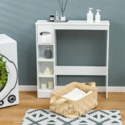 Toilettenregal Platzsparender Badezimmerschrank mit Verstellbaren Regalen Weiß