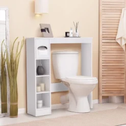 Toilettenregal Platzsparender Badezimmerschrank mit Verstellbaren Regalen Weiß