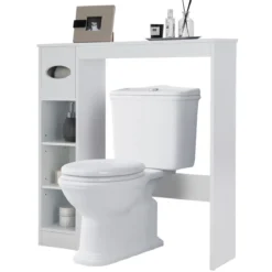 Toilettenregal Platzsparender Badezimmerschrank mit Verstellbaren Regalen Weiß