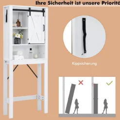 Toilettenschrank aus Holz mit Schiebetür & 3-fach Verstellbaren Regalböden Weiß