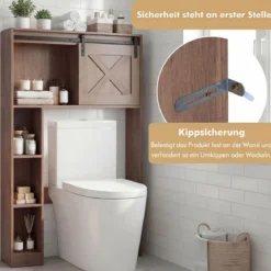 Toilettenschrank aus Holz Toilettenregal mit Schiebetür 84 x 17 x 128 cm Braun
