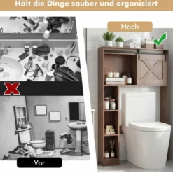 Toilettenschrank aus Holz Toilettenregal mit Schiebetür 84 x 17 x 128 cm Braun