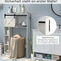 Toilettenschrank aus Holz Toilettenregal mit Schiebetür 84 x 17 x 128 cm Weiß