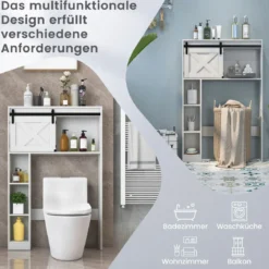 Toilettenschrank aus Holz Toilettenregal mit Schiebetür 84 x 17 x 128 cm Weiß
