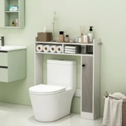 Toilettenschrank Bad Überbauschrank mit Verstellbaren Regalböden Weiß