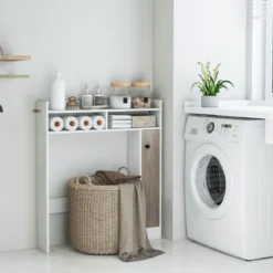 Toilettenschrank Bad Überbauschrank mit Verstellbaren Regalböden Weiß
