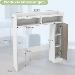 Toilettenschrank Bad Überbauschrank mit Verstellbaren Regalböden Weiß