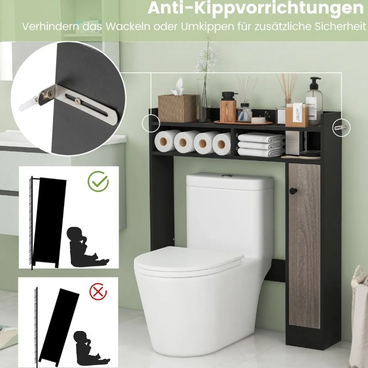 Toilettenschrank Bad Überbauschrank mit Verstellbaren Regalböden Toilettenständer