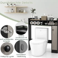Toilettenschrank Bad Überbauschrank mit Verstellbaren Regalböden Toilettenständer