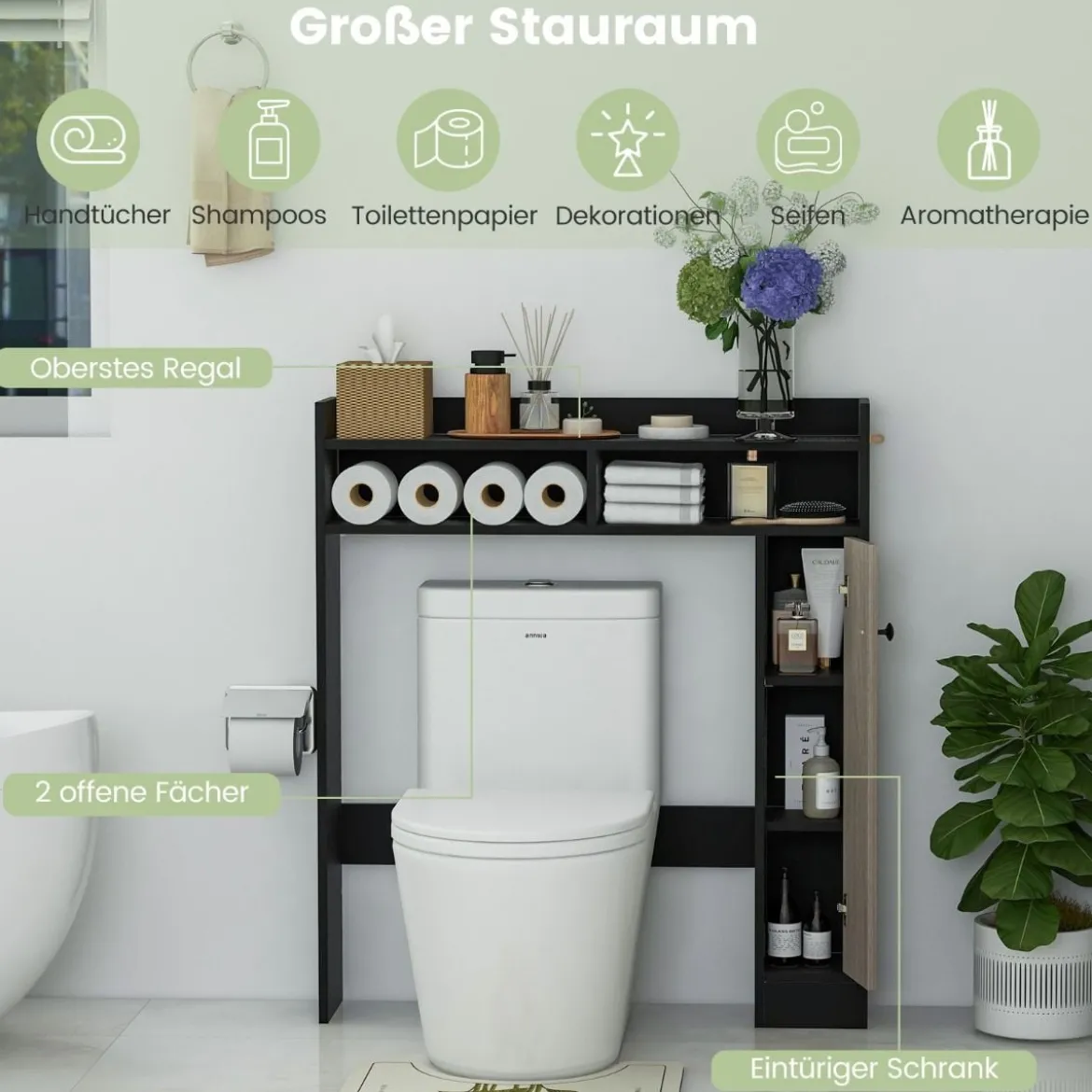 Toilettenschrank Bad Überbauschrank mit Verstellbaren Regalböden Toilettenständer