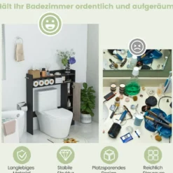 Toilettenschrank Bad Überbauschrank mit Verstellbaren Regalböden Toilettenständer