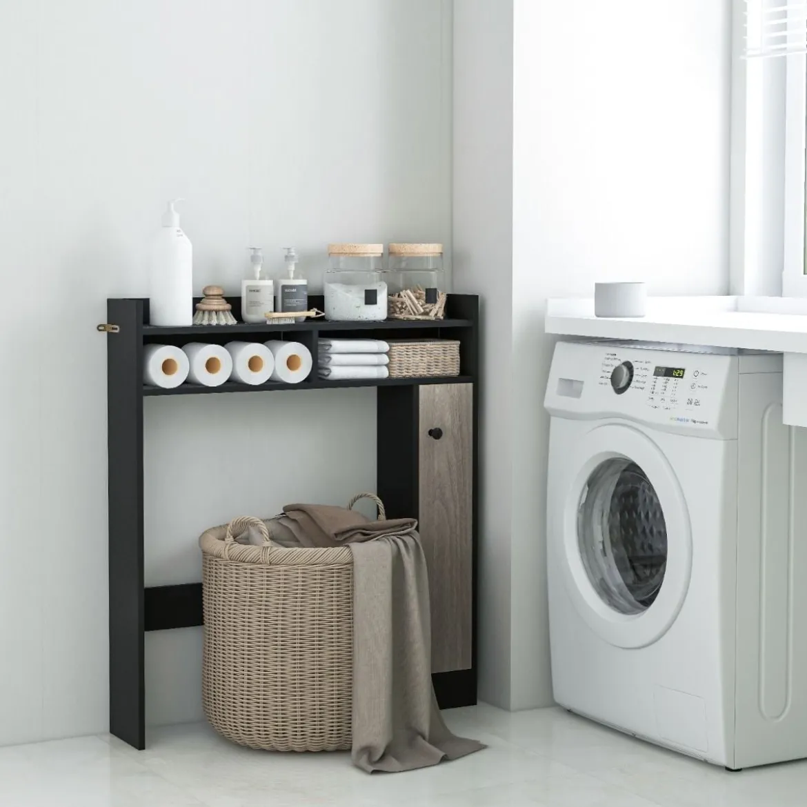 Toilettenschrank Bad Überbauschrank mit Verstellbaren Regalböden Toilettenständer