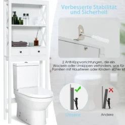 Toilettenschrank Badezimmerregal Badregal freistehend & verstellbar 60 x 20 x 165,5 cm Weiß