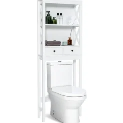 Toilettenschrank Badezimmerregal Badregal freistehend & verstellbar 60 x 20 x 165,5 cm Weiß