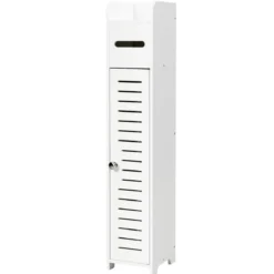 Toilettenschrank freistehend Toilettenpapierhalter Badezimmer Schrank Weiß