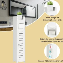 Toilettenschrank freistehend Toilettenpapierhalter Badezimmer Schrank Weiß
