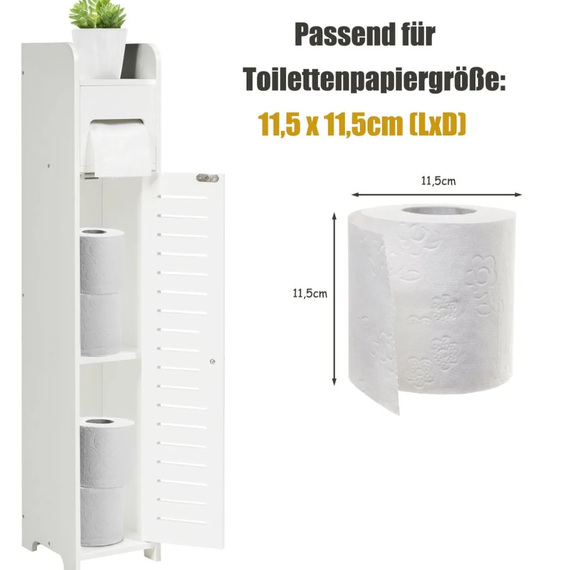 Toilettenschrank freistehend Toilettenpapierhalter Badezimmer Schrank Weiß