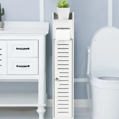 Toilettenschrank freistehend Toilettenpapierhalter Badezimmer Schrank Weiß