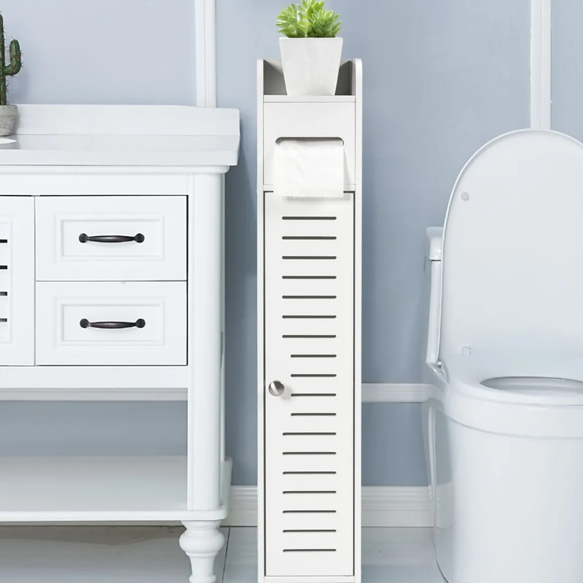 Toilettenschrank freistehend Toilettenpapierhalter Badezimmer Schrank Weiß