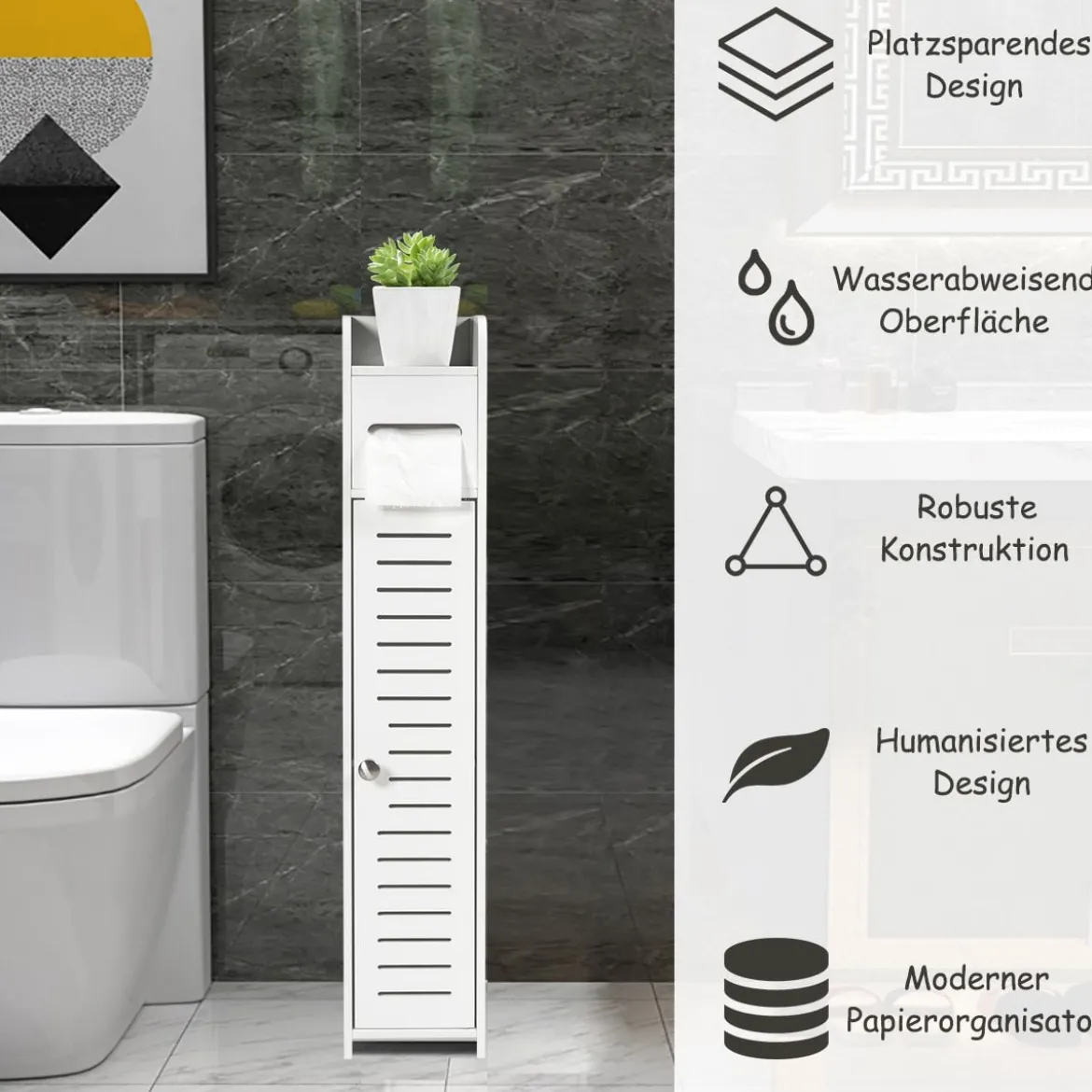 Toilettenschrank freistehend Toilettenpapierhalter Badezimmer Schrank Weiß