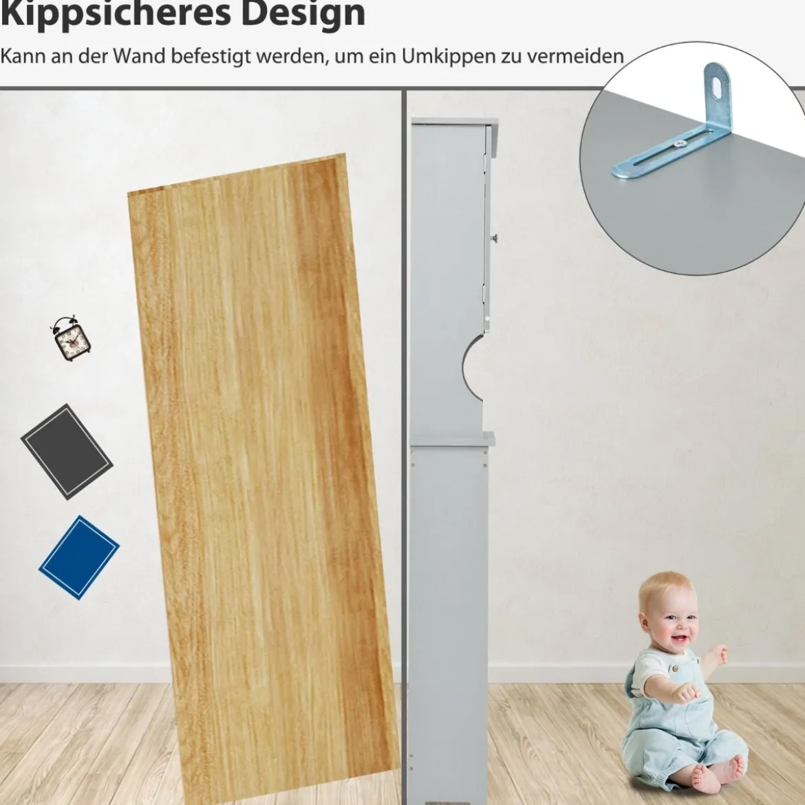 Toilettenschrank freistehend Badezimmerregal Waschmaschinenschrank Toilettenregal mit 3 Regalen Grau