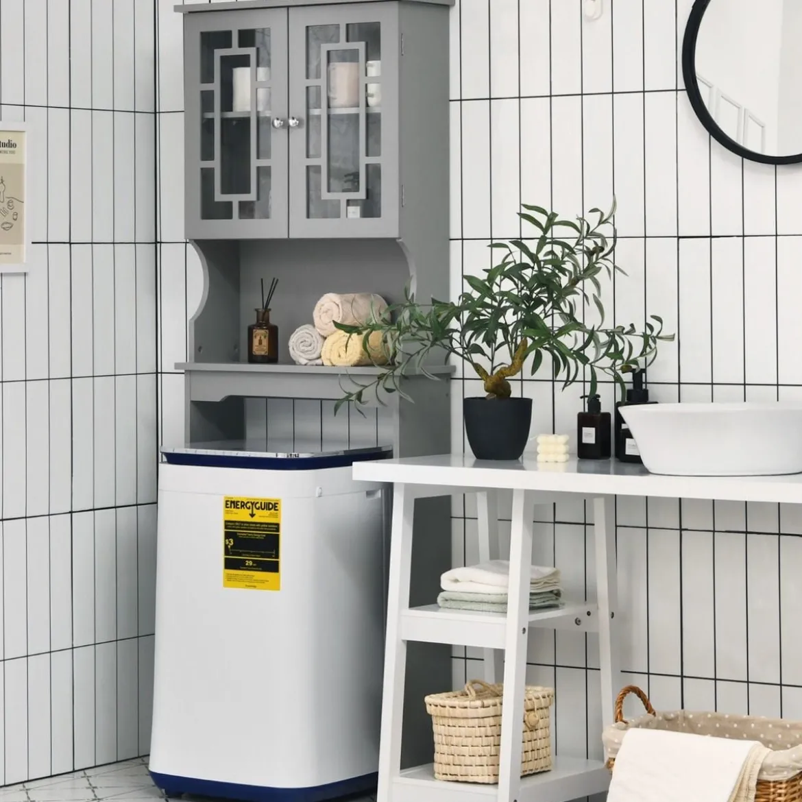 Toilettenschrank freistehend Badezimmerregal Waschmaschinenschrank Toilettenregal mit 3 Regalen Grau