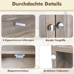 Toilettenschrank mit Doppeltüren & Toilettenpapierhalter & Verstellbarem Fach Grau