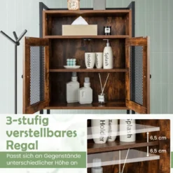 Toilettenschrank mit Doppeltür Badezimmerregal Waschmaschinenregal 60 x 24 x 172 cm Braun