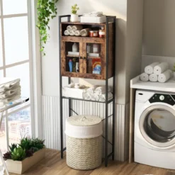 Toilettenschrank mit Doppeltür Badezimmerregal Waschmaschinenregal 60 x 24 x 172 cm Braun