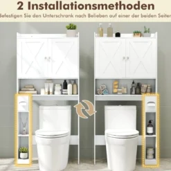 Toilettenschrank mit Doppeltüren & Toilettenpapierhalter & Verstellbarem Fach Weiß