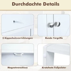 Toilettenschrank mit Doppeltüren & Toilettenpapierhalter & Verstellbarem Fach Weiß