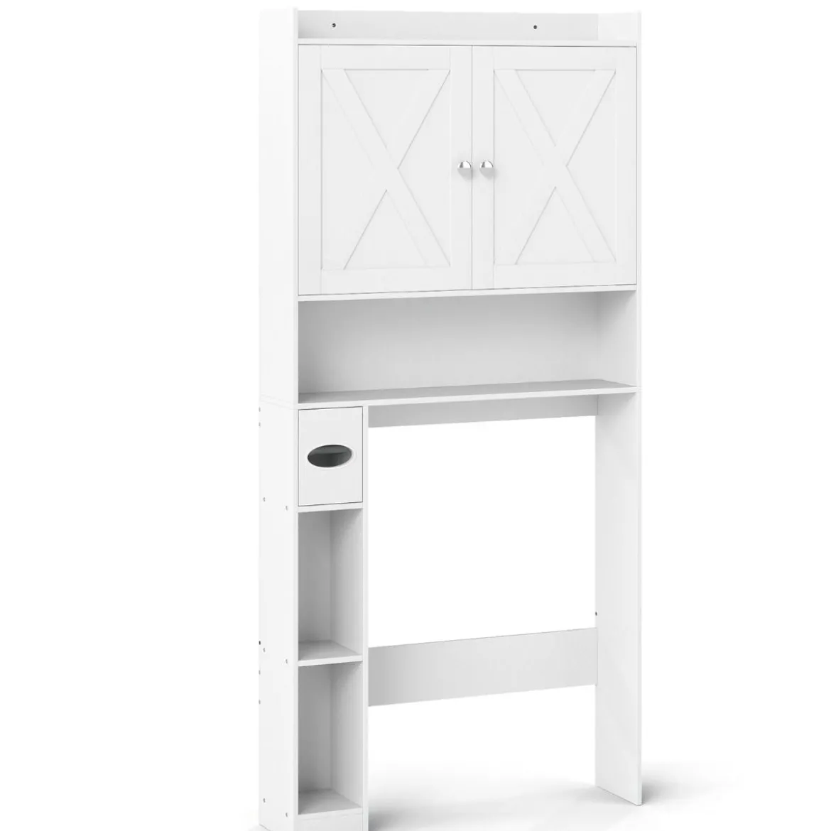 Toilettenschrank mit Doppeltüren & Toilettenpapierhalter & Verstellbarem Fach Weiß