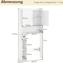 Toilettenschrank mit Doppeltüren & Toilettenpapierhalter & Verstellbarem Fach Weiß
