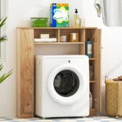 Toilettenschrank mit 2 Offenen Fächern & 4 Verstellbaren Regalen Bad Überbauschrank Natur