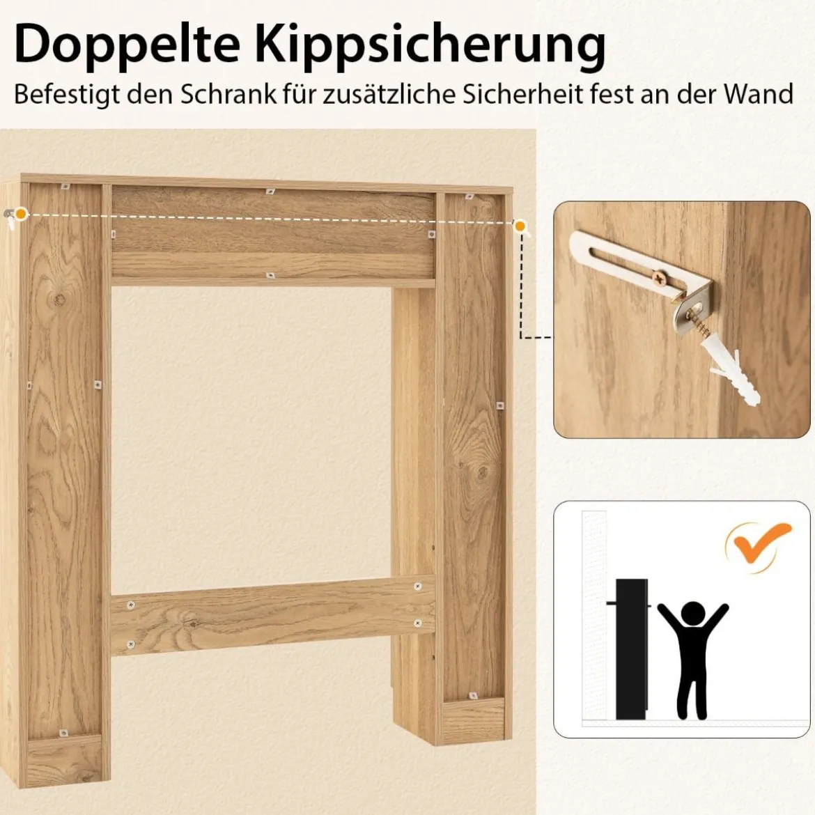 Toilettenschrank mit 2 Offenen Fächern & 4 Verstellbaren Regalen Bad Überbauschrank Natur