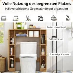 Toilettenschrank mit 2 Offenen Fächern & 4 Verstellbaren Regalen Bad Überbauschrank Natur