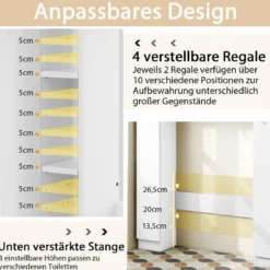 Toilettenschrank mit 2 Offenen Fächern & 4 Verstellbaren Regalen Bad Überbauschrank Weiß