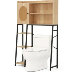 Toilettenschrank mit PE-Rattan Tür Toilettenregal mit verstellbarem Regal Natur