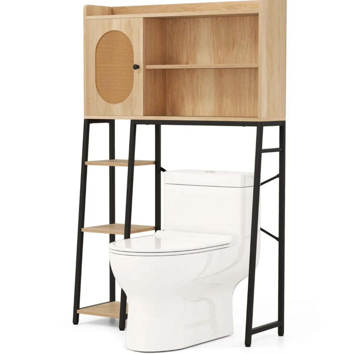 Toilettenschrank mit PE-Rattan Tür Toilettenregal mit verstellbarem Regal Natur